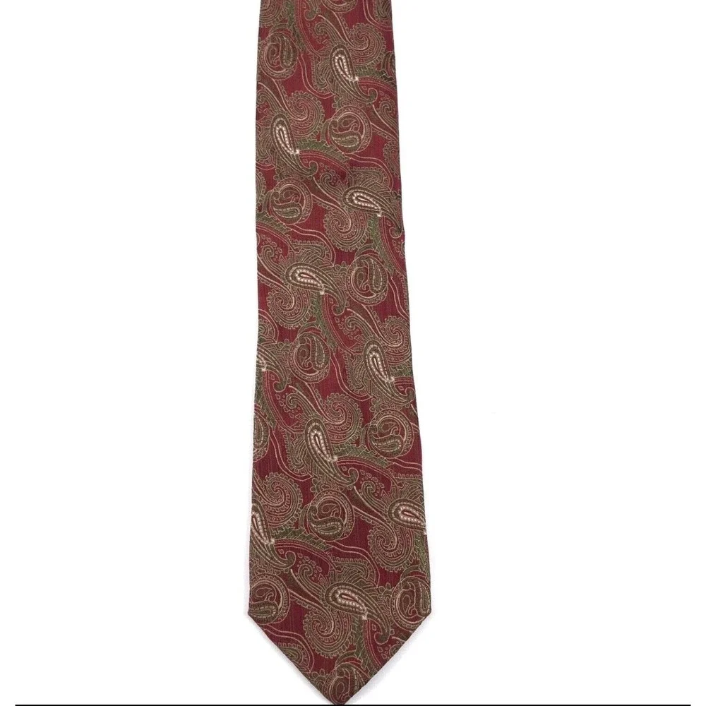 PEACOCK Tie Handmade Pure Silk Red Green White Paisley Elegant Men's Necktie